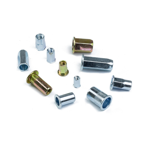 Carbon Steel Blue Yellow Zinc Plate Flat Head Knurled Body Hex Gound Hollow Rivet Nut