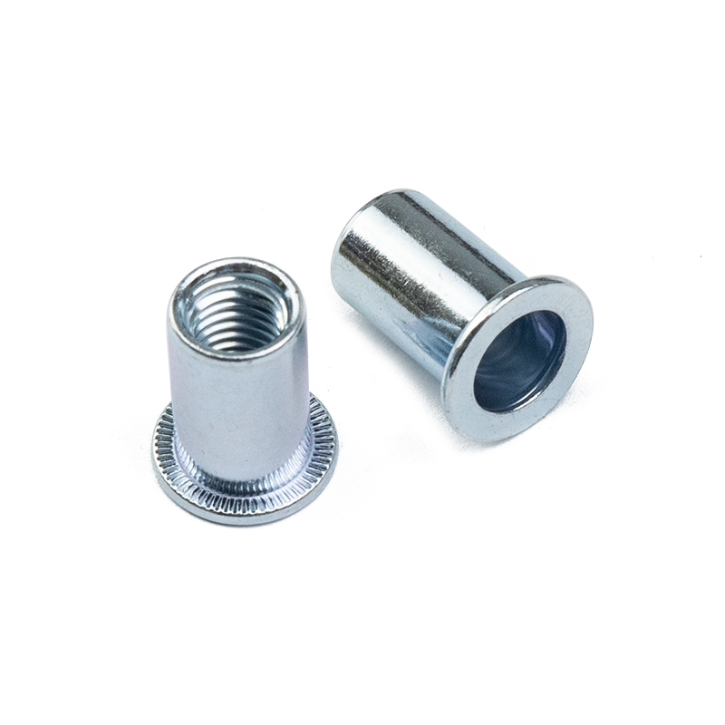 Carbon Steel Blue Yellow Zinc Plate Flat Head Knurled Body Hex Gound Hollow Rivet Nut