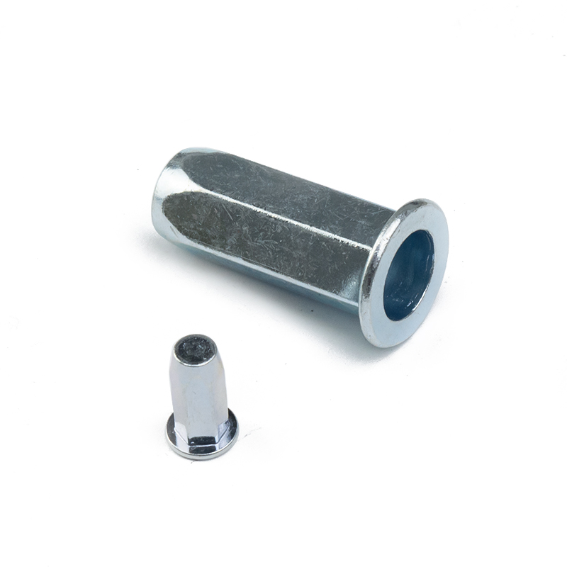 Carbon Steel Blue Yellow Zinc Plate Flat Head Knurled Body Hex Gound Closed End Rivet Nut