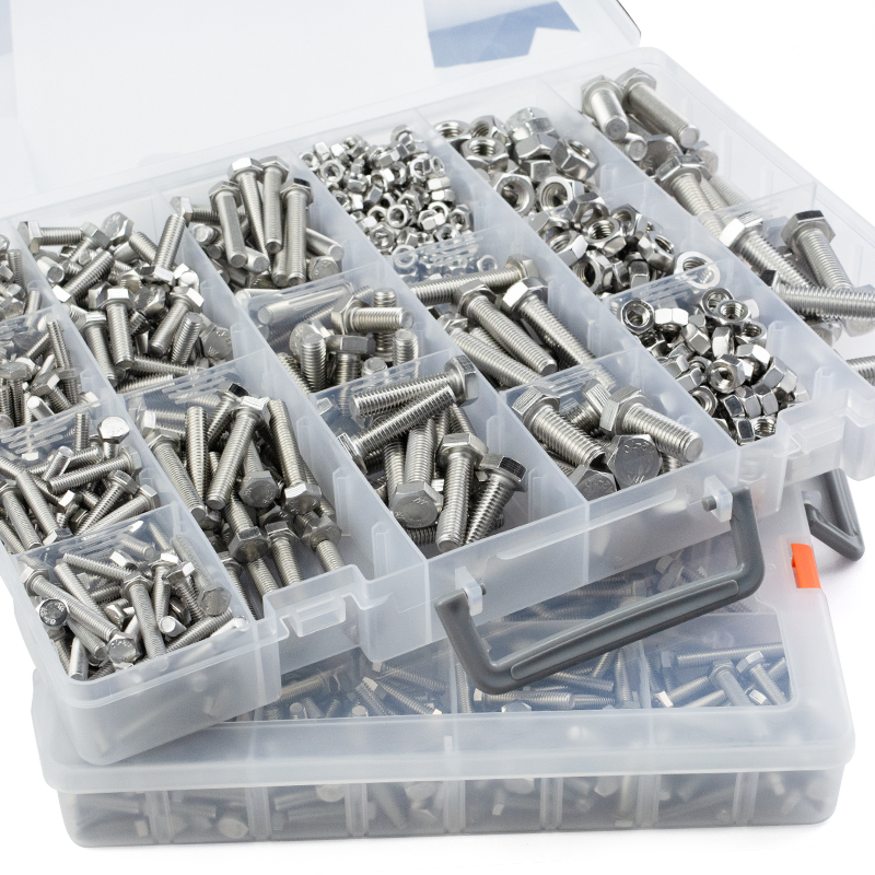 304 Stainless Steel Hex Bolts Nuts Washers Assortment Kit, Multi Size Hexagonal Screws Fasteners Set for DIY Repair Machinery