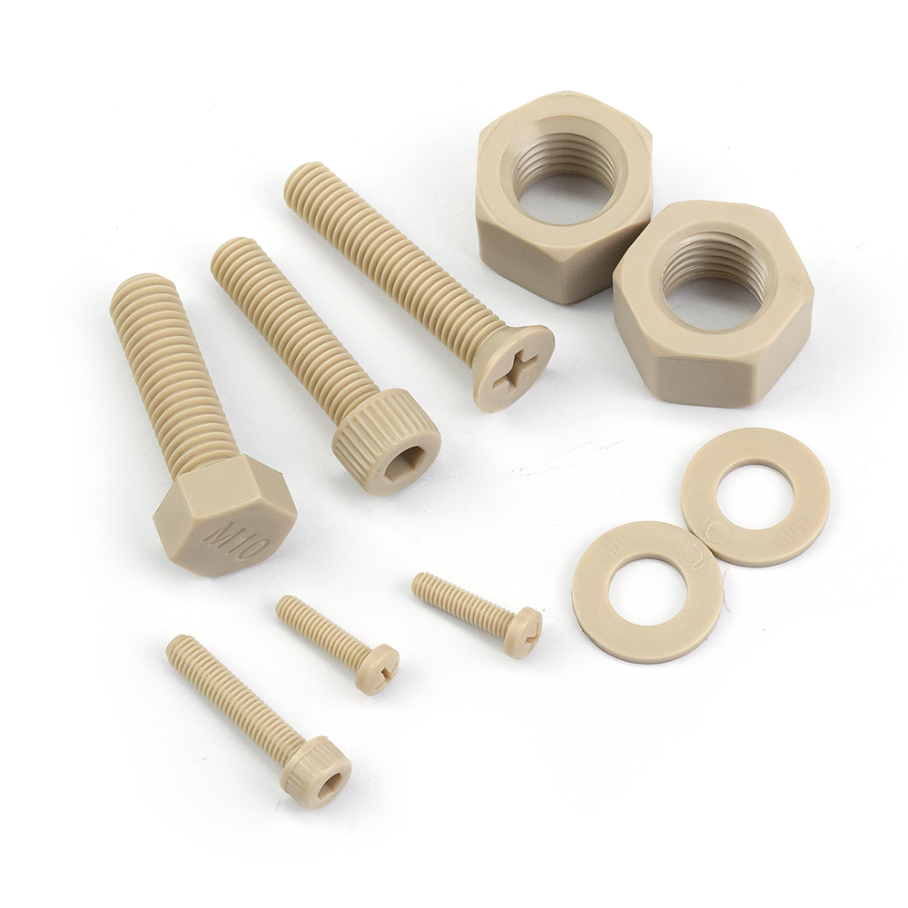 PEEK Screws Nuts Washers Set, High Temperature Resistant Insulating Polyetheretherketone Fasteners, Anti-Corrosion Plastic Bolts for Semiconductor Medical Equipment