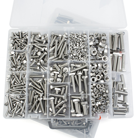 304 Stainless Steel Hex Bolts Nuts Washers Assortment Kit, Multi Size Hexagonal Screws Fasteners Set for DIY Repair Machinery