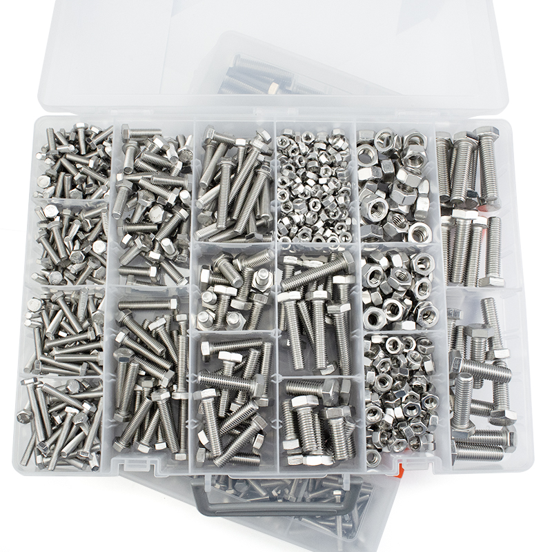 304 Stainless Steel Hex Bolts Nuts Washers Assortment Kit, Multi Size Hexagonal Screws Fasteners Set for DIY Repair Machinery